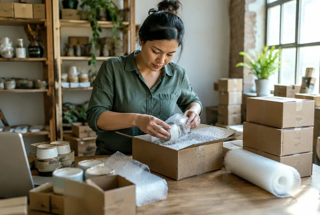 Small Businesses Saving Money Through Gl small workshop owner packing products for overseas shipping