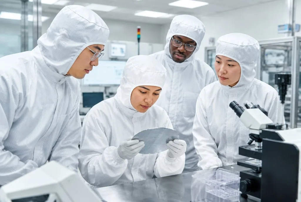 The Globalization Of Science And Technol international research team in a laboratory clean room